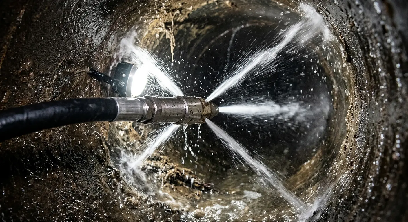 High-pressure hydro jetting nozzle cleaning sewer pipe for Sewer Cleanout in Riverview